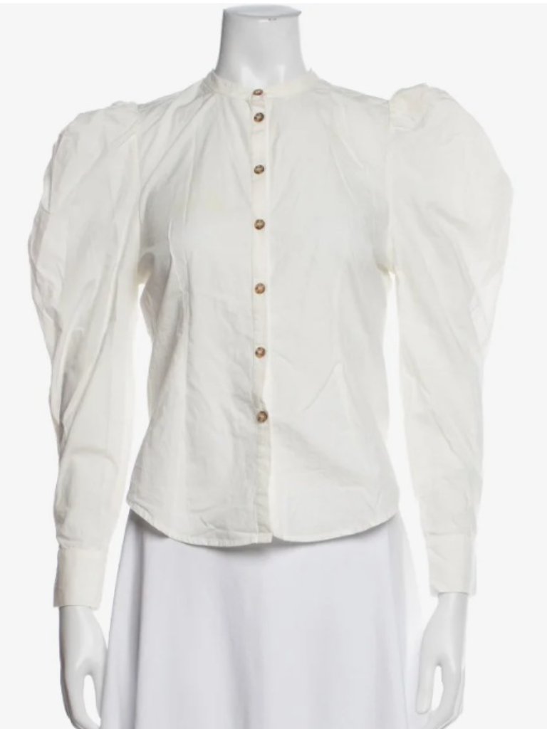 Ulla Johnson Long Puff Sleeve Cotton Blouse Shirt Size 4 Off-White